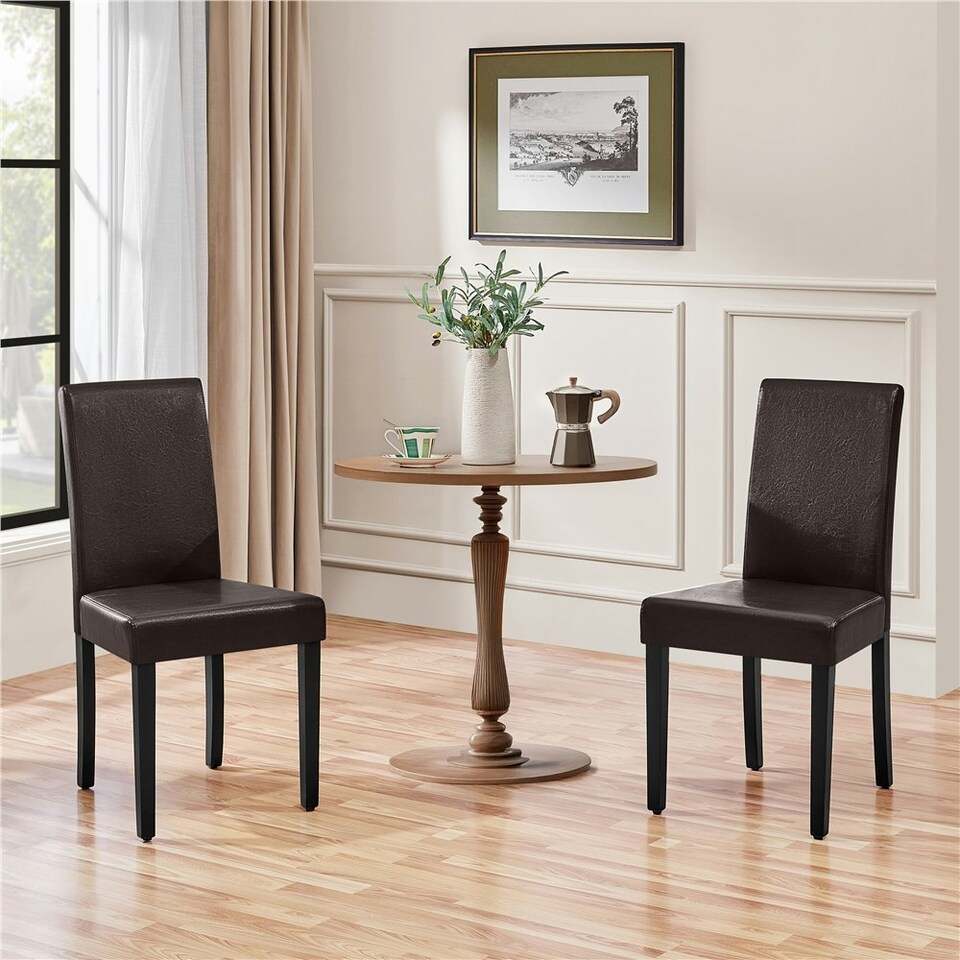 image 1 of Yaheetech Set of 4 Fabric Upholstered Dining Chairs Brown | Dark Brown