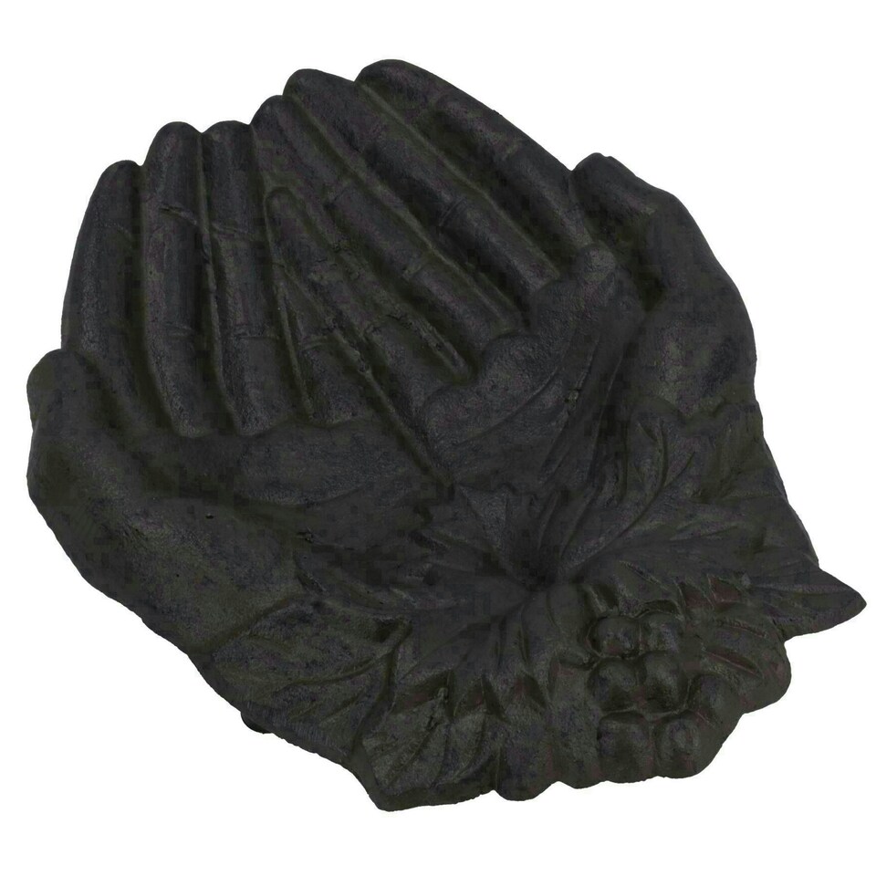 image 1 of Hands Bird Bath Feeder Cast Iron Feeder Ornament Garden House Feature Statue