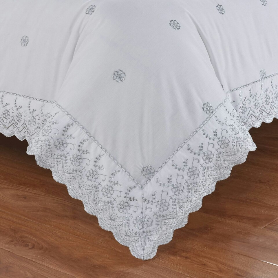 image 1 of Gabrielle Embroidered Floral Duvet Cover Set with Pillowcases Included (White) White | Super King