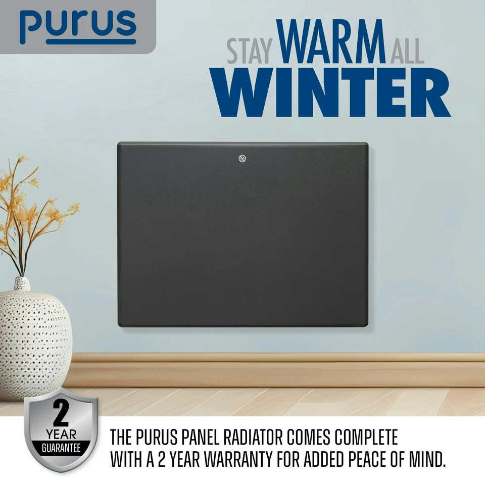 image 1 of Purus 600W Electric Panel Wall Radiator Heater Grey