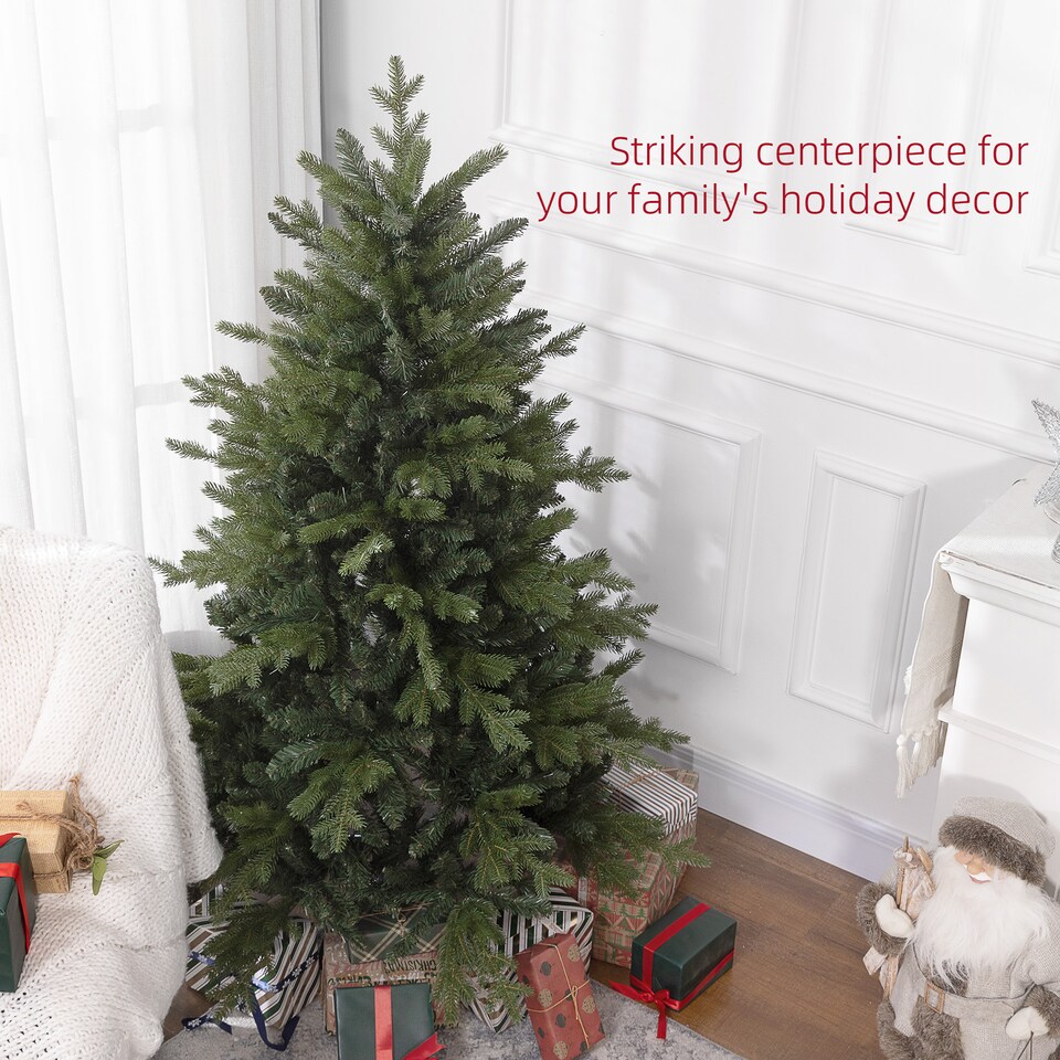 image 1 of HOMCOM 5ft Artificial Christmas Tree with 1309 Tips, Metal Base, Realistic Hinged mas Tree for Home Office, Green