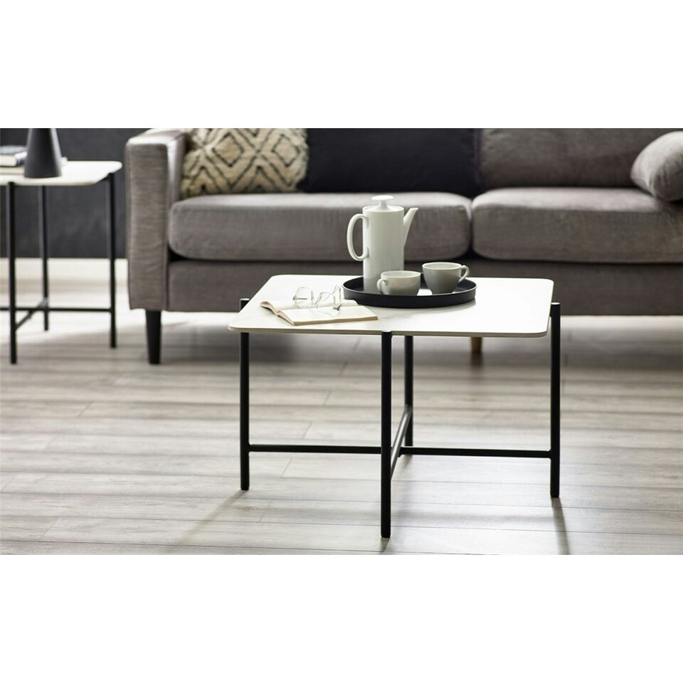 image 1 of White Marbled Top Coffee Table | White | White