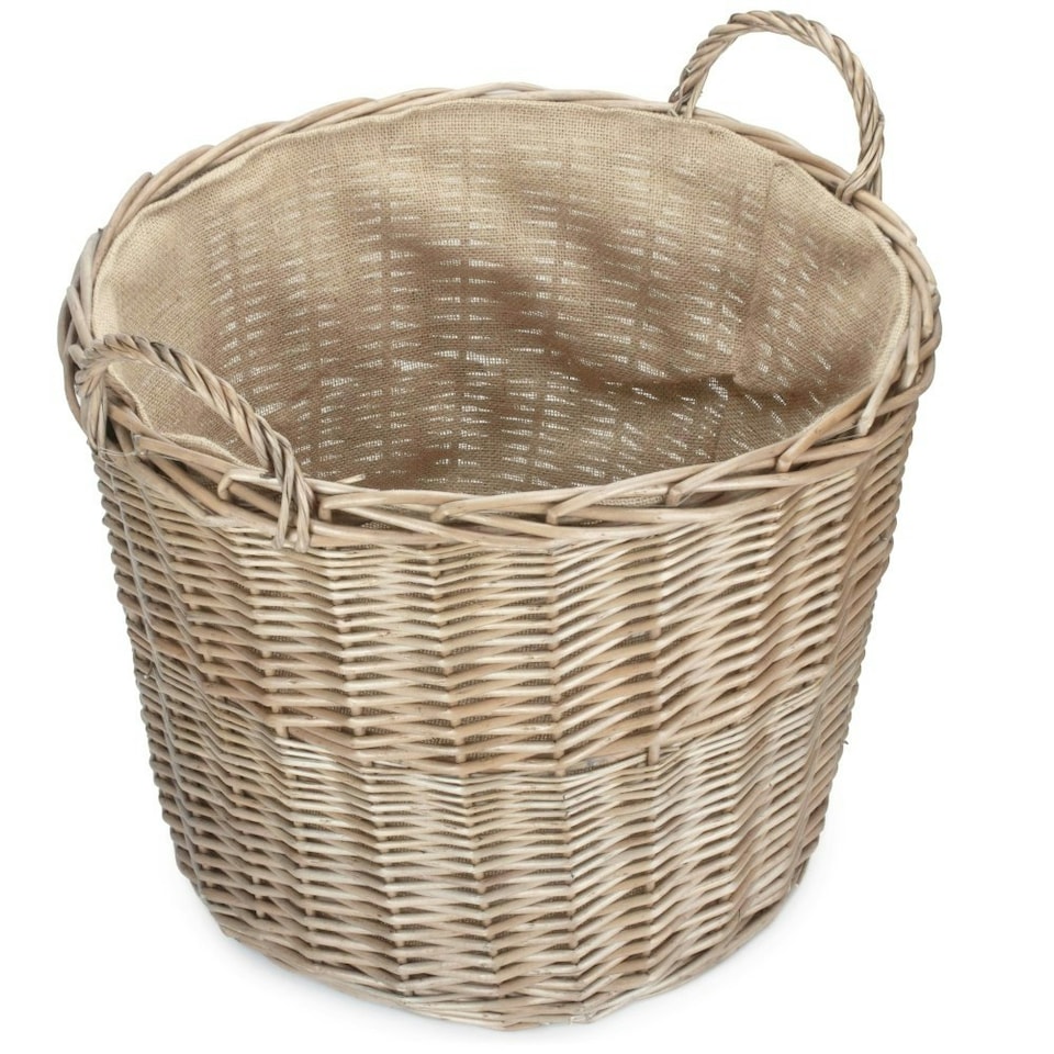 image 1 of Large Chestnut Finish Wicker Round Lined Log Basket