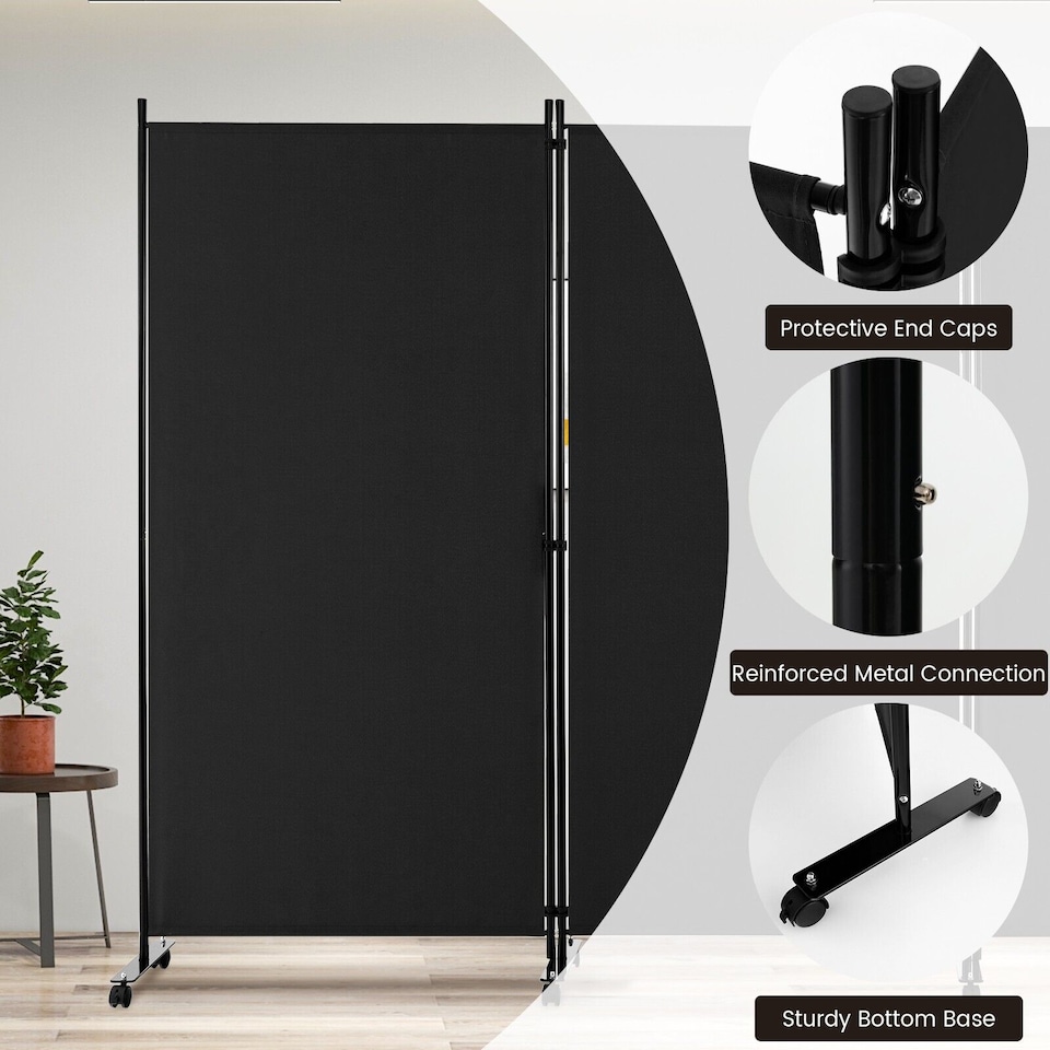 image 1 of COSTWAY 3 Rolling Privacy Screens Freestanding Panel Room Divider on Wheels Black
