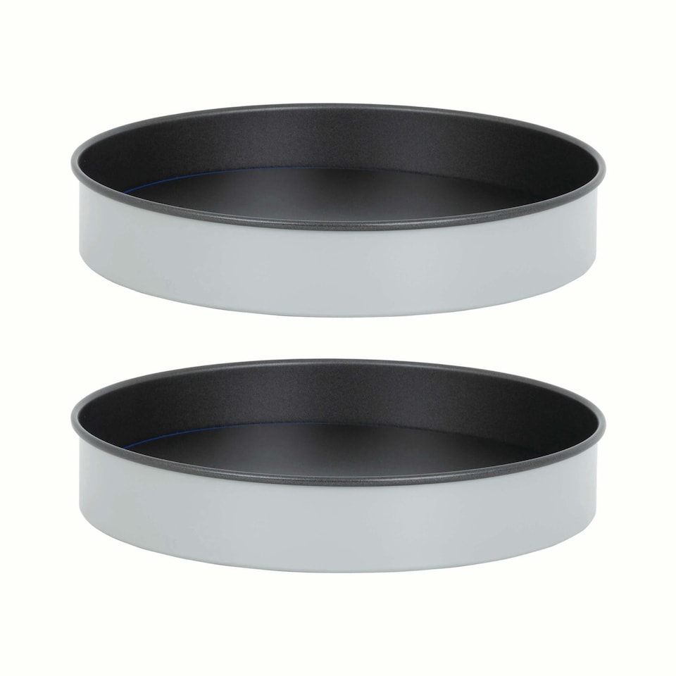 image 1 of PushPan Set of 2 x 9 Inch Shallow Cake Tins Grey/Pewter