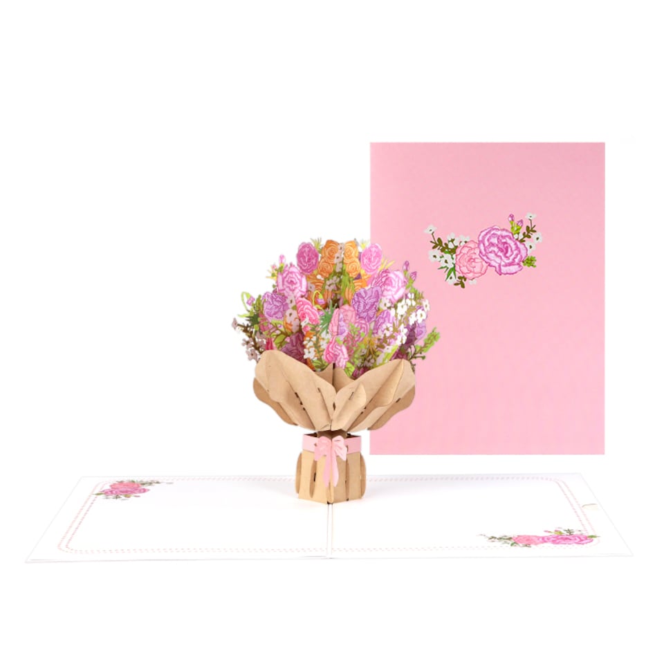image 1 of Bouquet of Pink Carnation 3D Pop Up Greeting Card