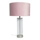 image 4 of ValueLights Clear Tube and Brushed Chrome Metal Bedside Table Lamp with a Blush Pink Velvet Shade