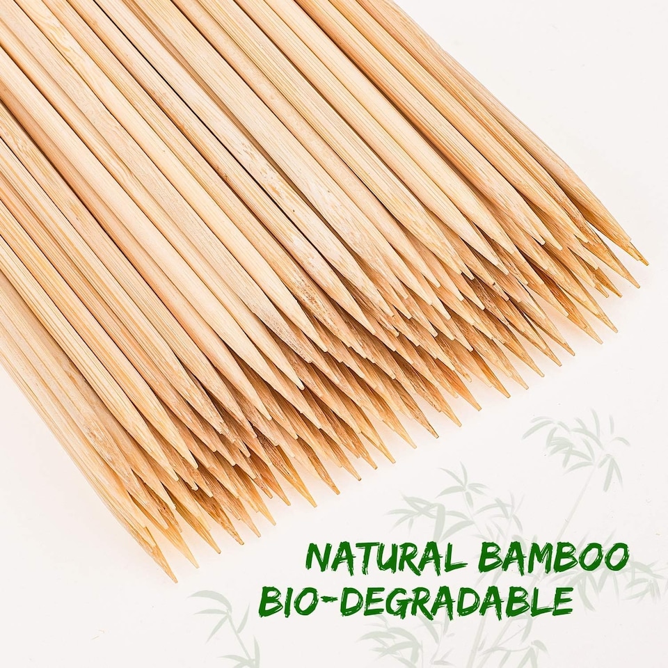 image 1 of 100 Bamboo BBQ Skewers 15cm - Wooden Kebab Sticks for BBQ, Party, Fruit & Chocolate Fountain, Natural & Strong