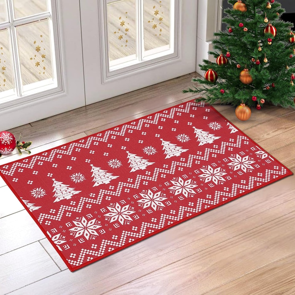 image 1 of London Boutique Christmas Doormat with Snowflake Design, Non-Slip Washable Entrance Mat, 40 x 60 cm