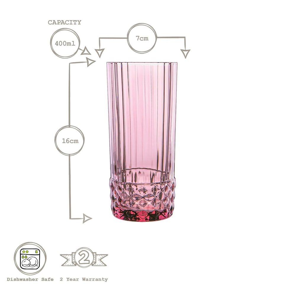 image 1 of Bormioli Rocco America '20s Highball Glasses - 490ml - Lilac Rose - Pack of 6 Pink