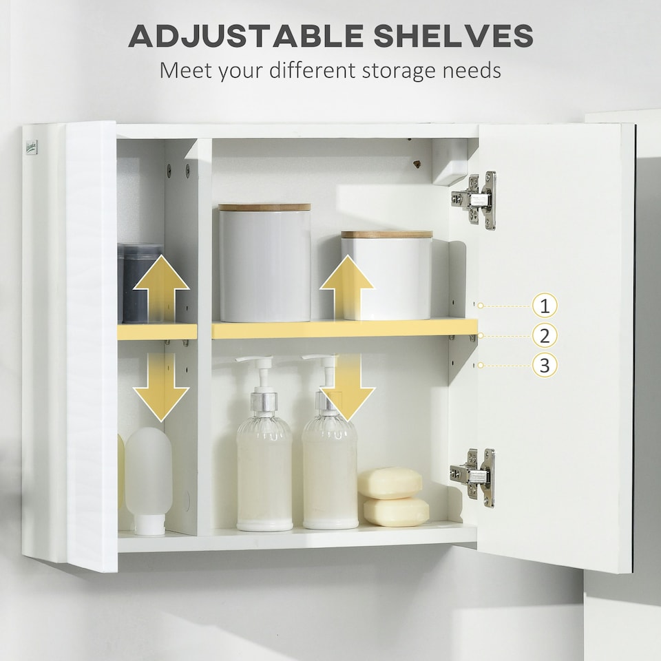 image 1 of kleankin Bathroom Mirror Cabinet Wall Mounted Cupboard w/ Adjustable Shelf