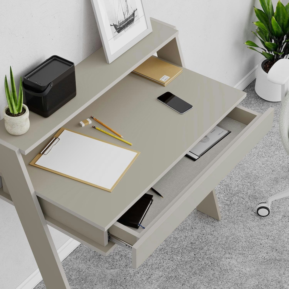 image 1 of Cowork Modern Desk Sandstone Wall Mounted With Drawer 94cm Wide Grey