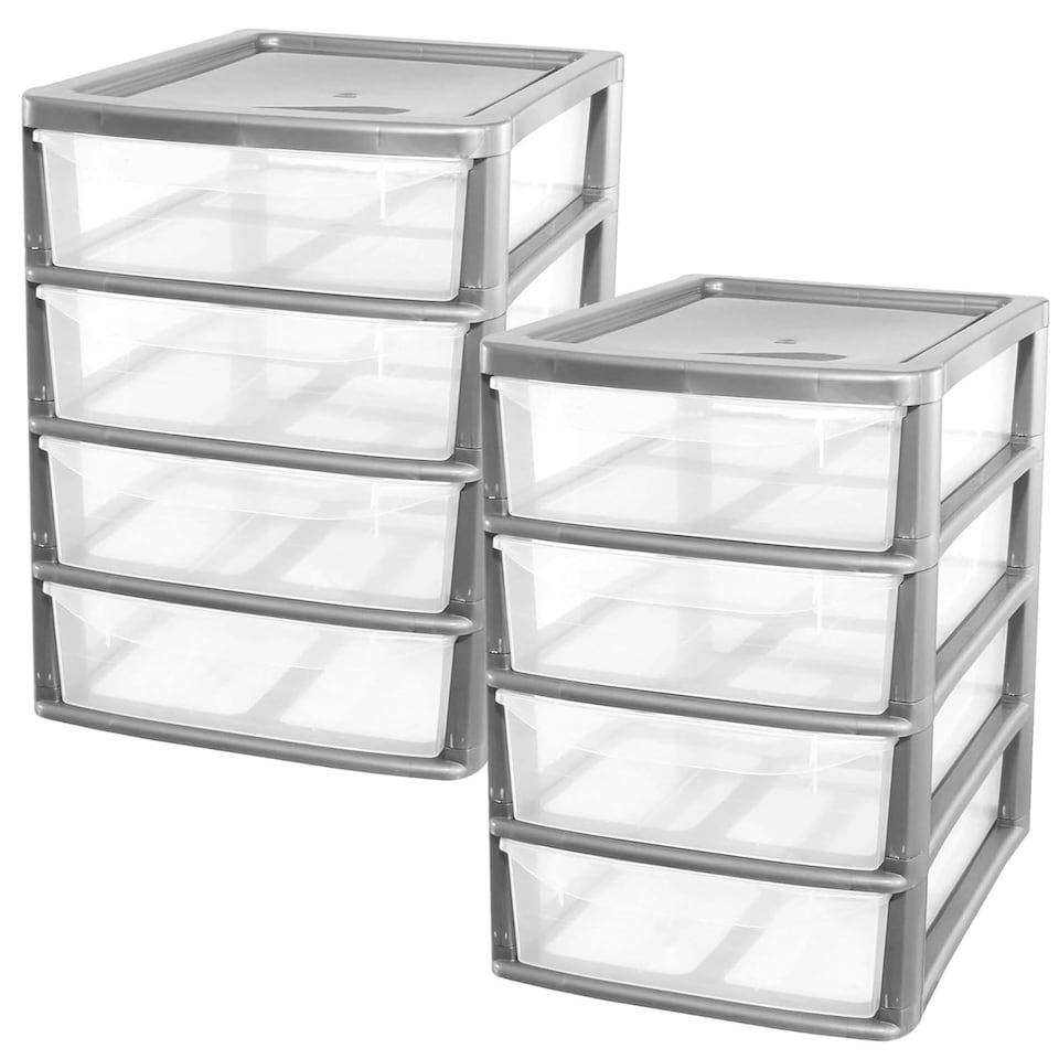 image 1 of 1 x Silver A4 Table & Desktop Compact Bedside Plastic Storage Unit With 4 Clear Drawer Silver
