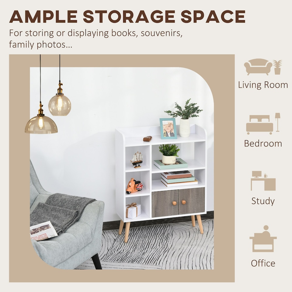 image 1 of HOMCOM Multi-Shelf Bookcase Freestanding Storage Cabinet Shelves Wood Grey