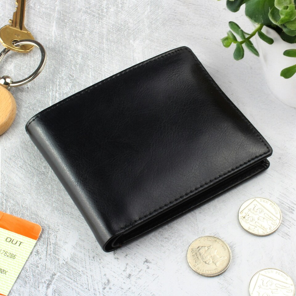 image 1 of Personalised Black Leather Wallet Black