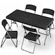 image 1 of 5Ft Rattan Effect Garden Folding Table and Chairs Garden Set - Black | Black | 5