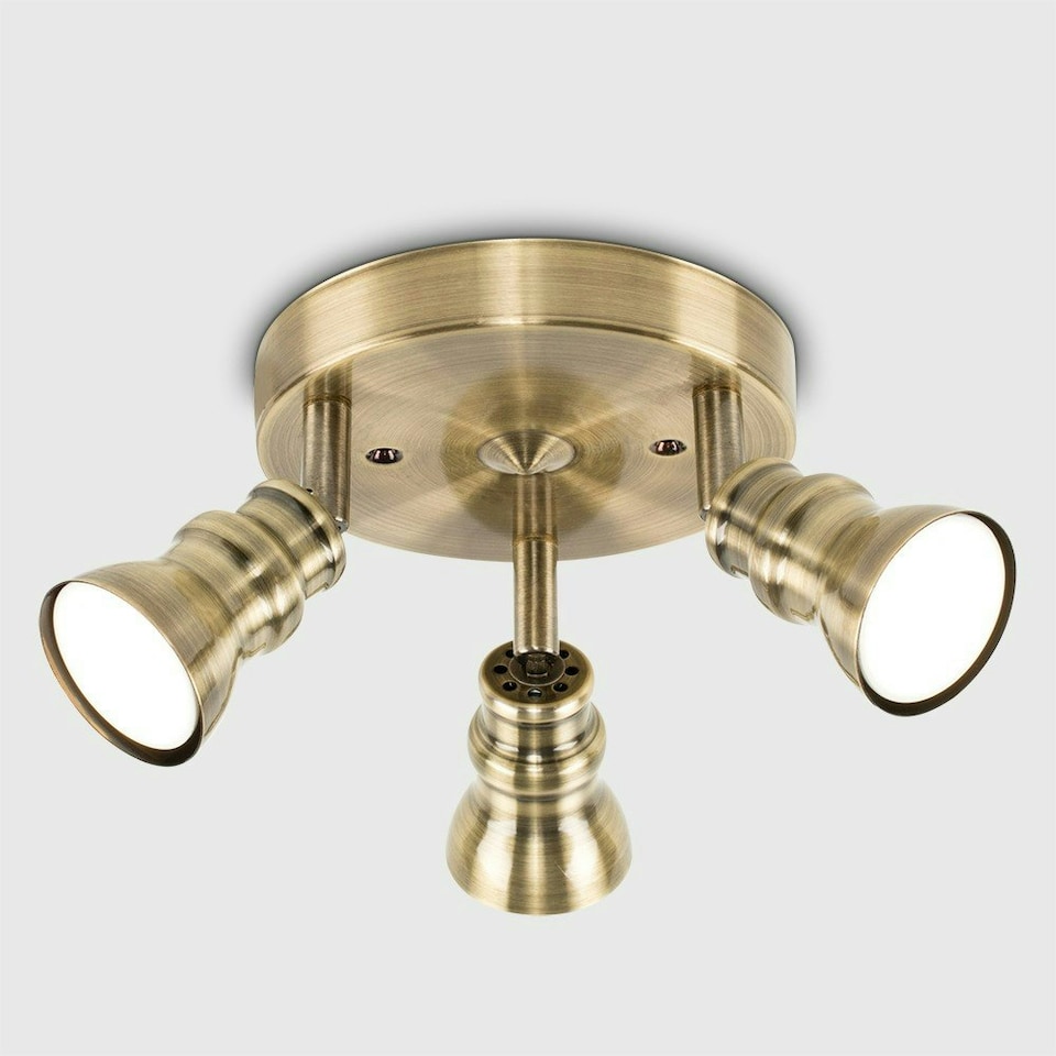 image 1 of ValueLights Modern Retro Antique Brass 3 Way Round Adjustable Ceiling Spotlight