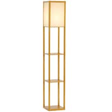 HOMCOM Floor Lamp Reading Lamp with 3-Tier Storage Shelf for Home Office Natural