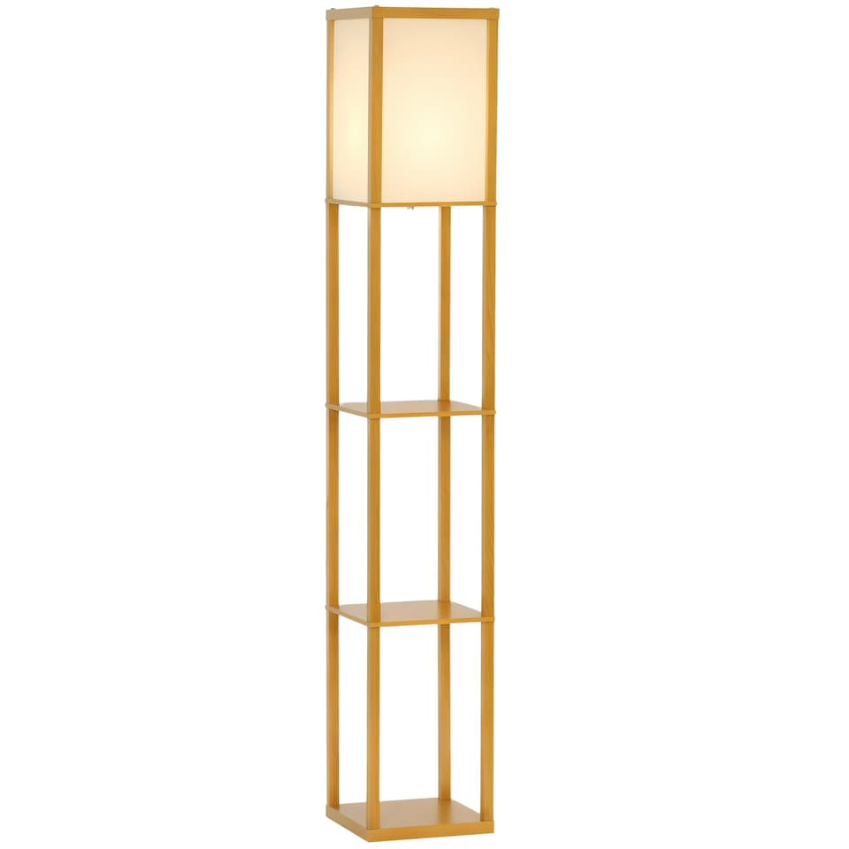 image 1 of HOMCOM Floor Lamp Reading Lamp with 3-Tier Storage Shelf for Home Office Natural