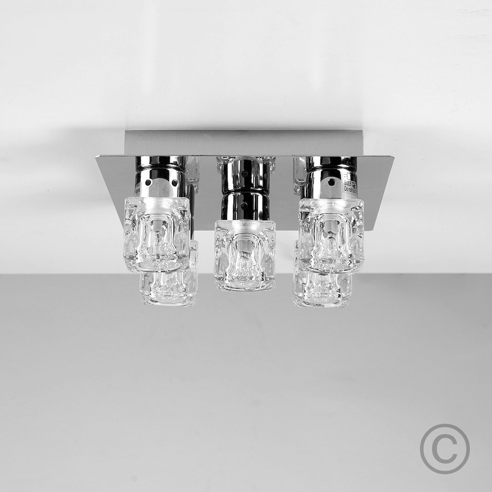 image 1 of ValueLights Modern Chrome Ice Cube 5 Way Flush Ceiling Spotlight