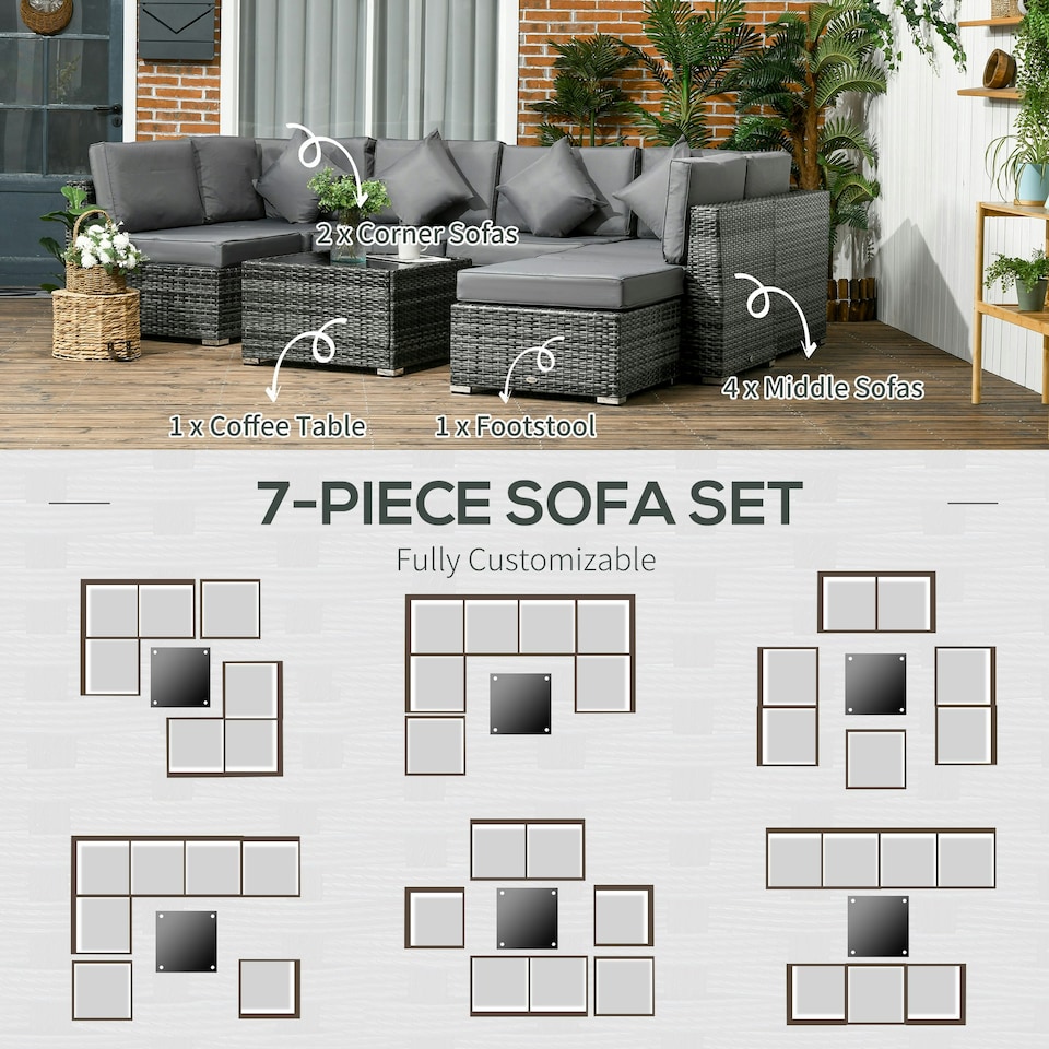 image 1 of Outsunny 8 Pieces Patio Rattan Sofa Set Outdoor Garden Furniture Set Grey