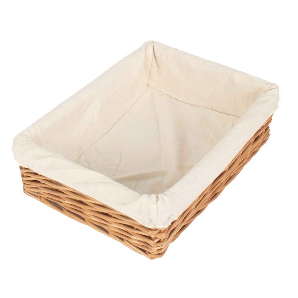 image 1 of Large Lined Straight-Sided Rectangular Wicker Tray | Brown | Brown | Large