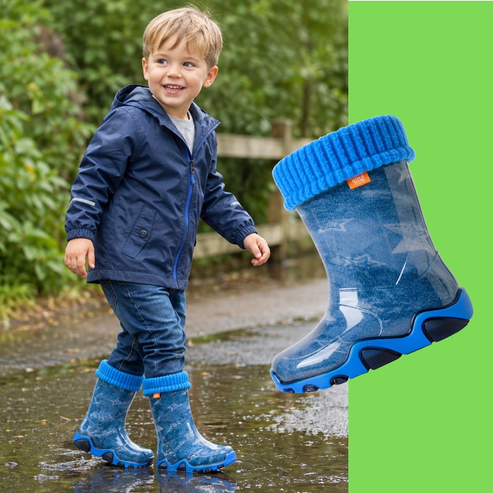 image 1 of Demar Stormer Reflective Kids' Wellies, Navy Jeans Star Lux 0033AC, EU 26/27