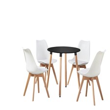 5PCs Dining Set - a Black Round Dining Table & Set of 4 White Lorenzo Tulip chairs with Padded Seat | White