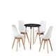 image 1 of 5PCs Dining Set - a Black Round Dining Table & Set of 4 White Lorenzo Tulip chairs with Padded Seat | White