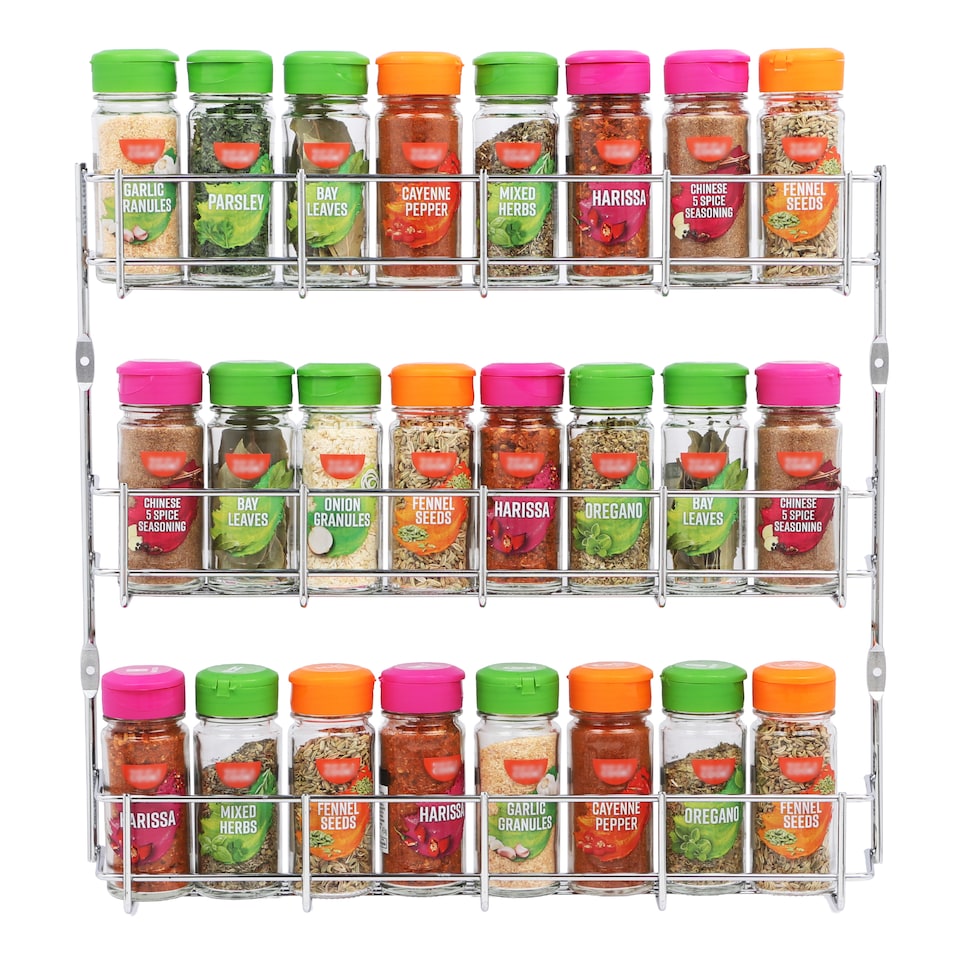 image 1 of Buckingham 3-Tier Spice Rack Cupboard Jar & Packet Organizer for Kitchen Storage 38.5 cm | Silver