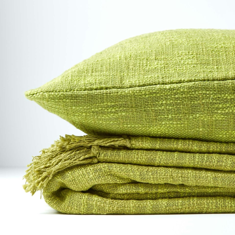 image 1 of Homescapes Nirvana Slub Cotton Lime Green Throw - 225 x 255 cm Green