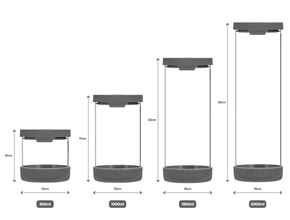 image 1 of Premium Stain Resistant Borosilicate Glass Storage Jars, With Airtight Vent & Silicone Base - 1500ml / Charcoal