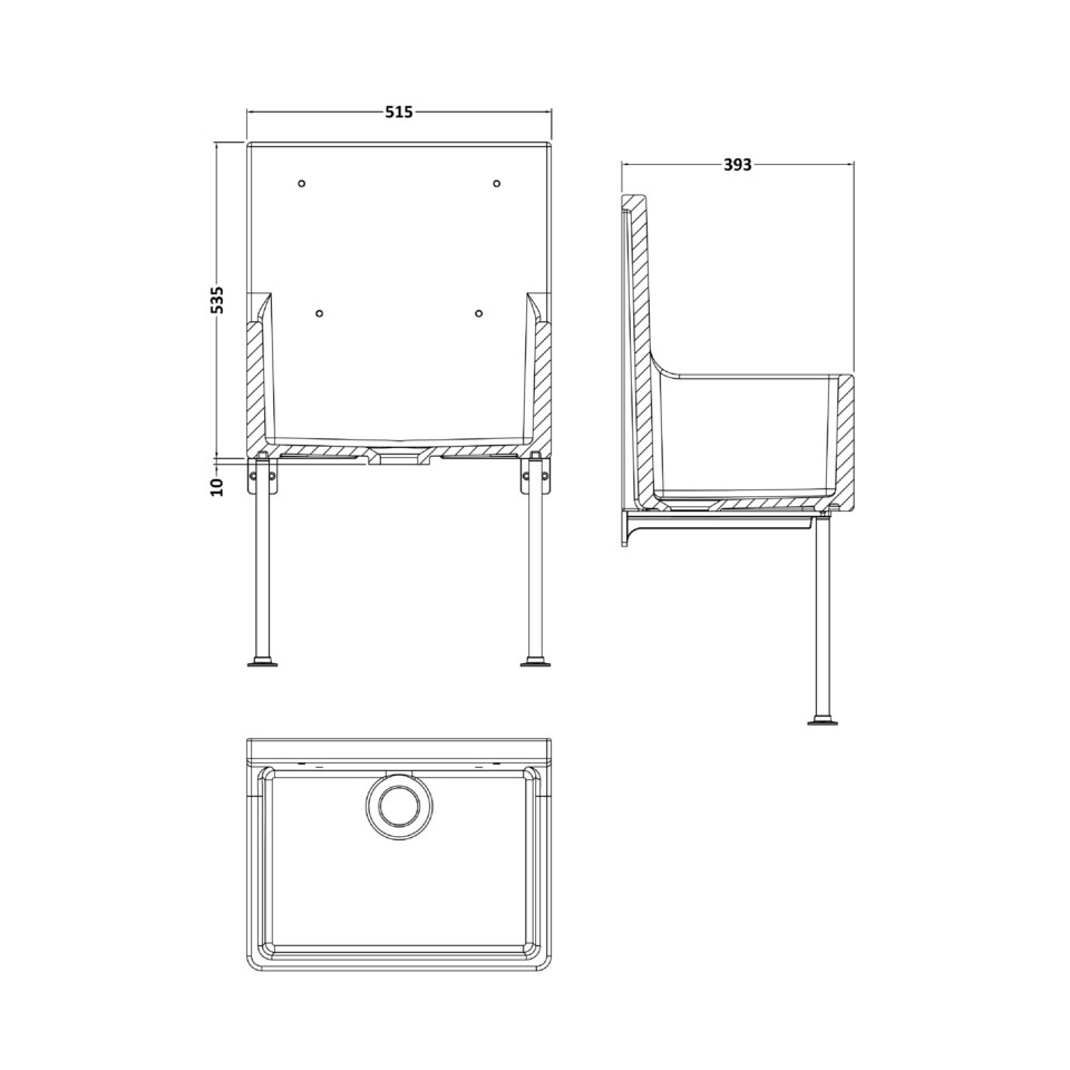 image 1 of Balterley Single Bowl Fireclay Ceramic Cleaner Sink with Grill & Legs | White | White | 393 x 515 x 535mm | 1