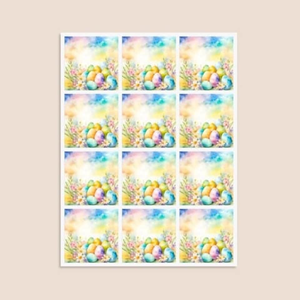 image 1 of Easter Eggs Square Stickers 65mm - Sheet of 12