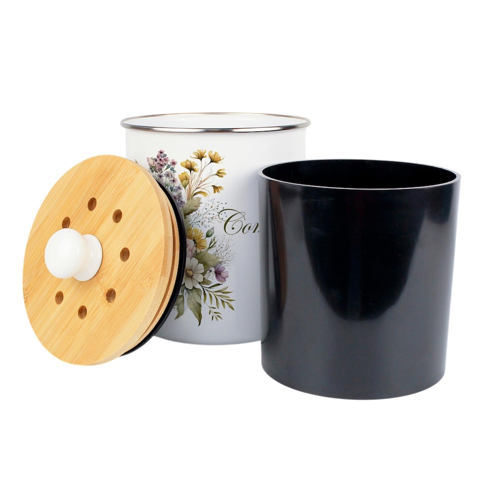 image 1 of Flower Bouquet Compost Caddy - Metal 2L Decorative Kitchen Food Waste Bin