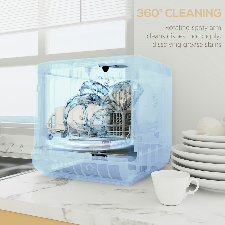 image 1 of HOMCOM Worktop Dishwasher w/ 4 Place Settings 6 Programs, Silver Tone