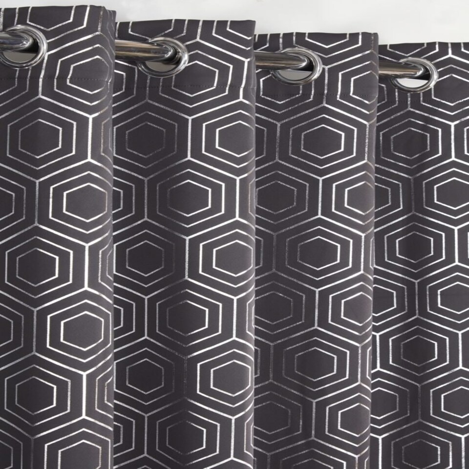 image 1 of Element Geometric Thermal Blackout Eyelet Curtains 116cm x 137cm Charcoal