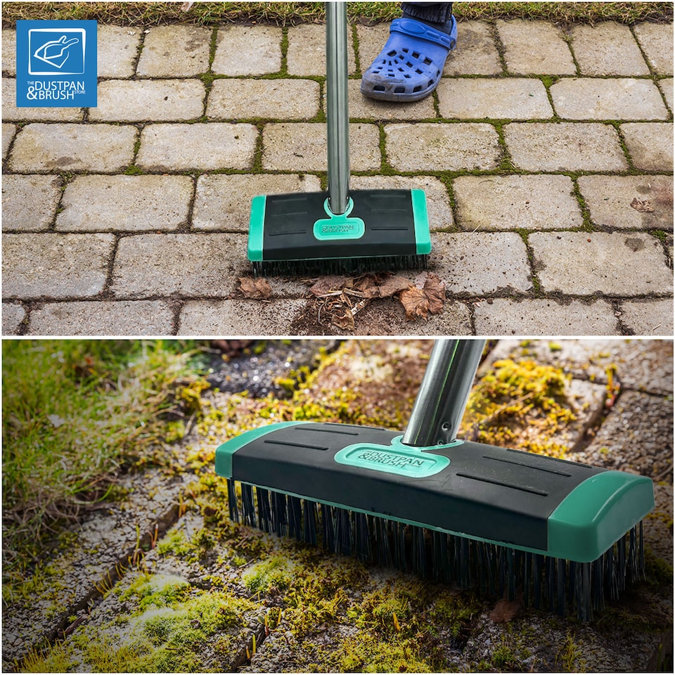 image 1 of Long Handled Wire Moss and Weed Brush Heavy Duty Patio Scrubber