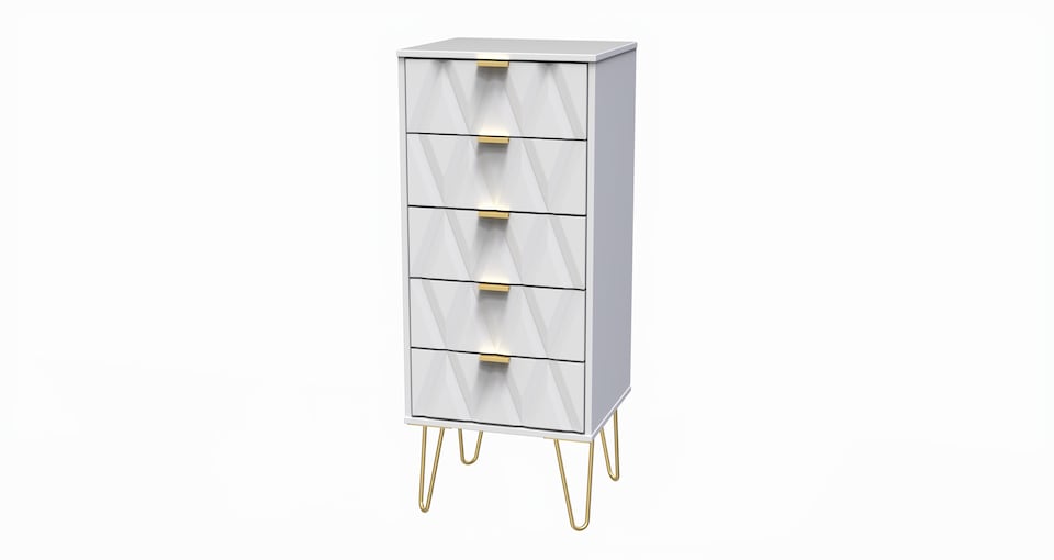 image 1 of Dallas 5 Drawer Tall Bedside Cabinet in White Matt (Ready Assembled) | White | White Matt