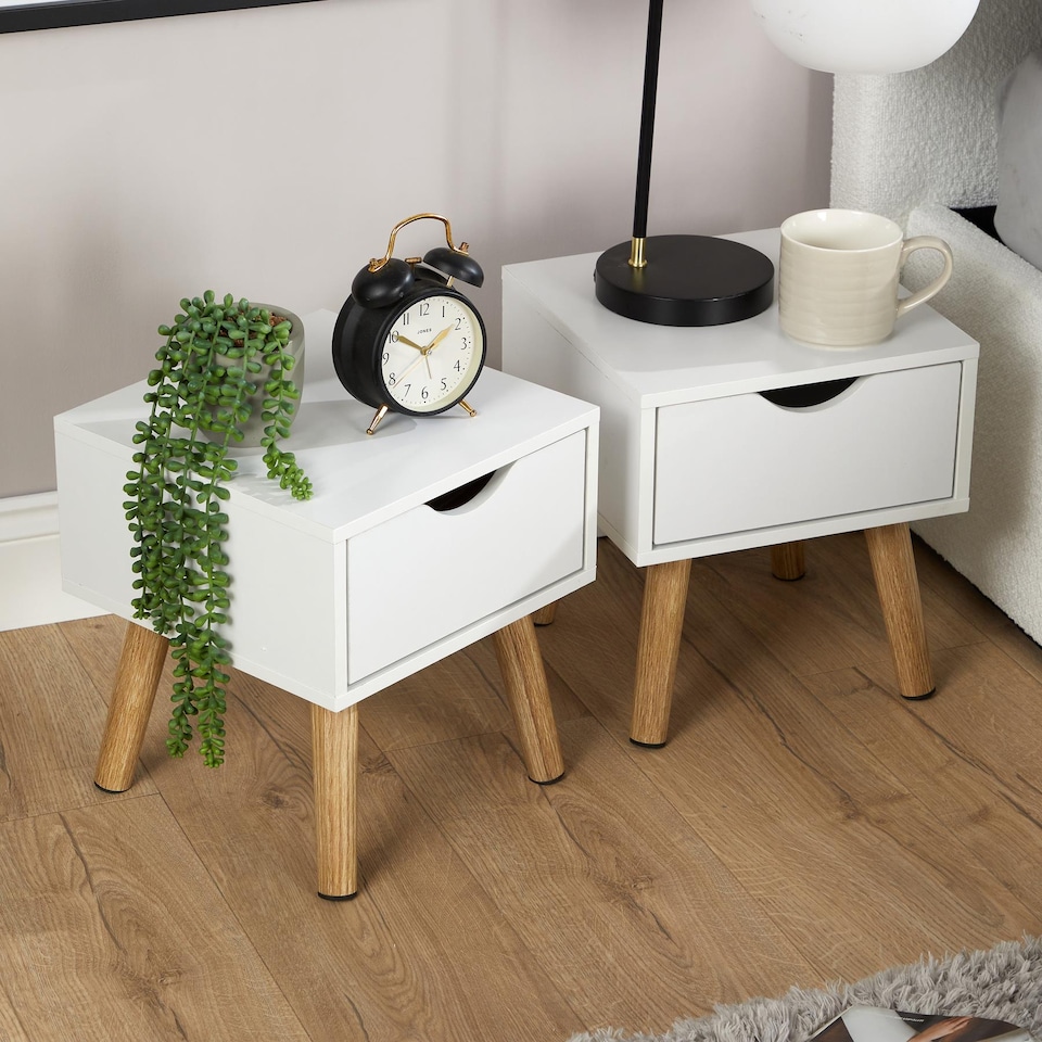 image 1 of Bedside Cabinet White 1 Drawer Bedroom Side Table For Storage Wooden Legs Modern