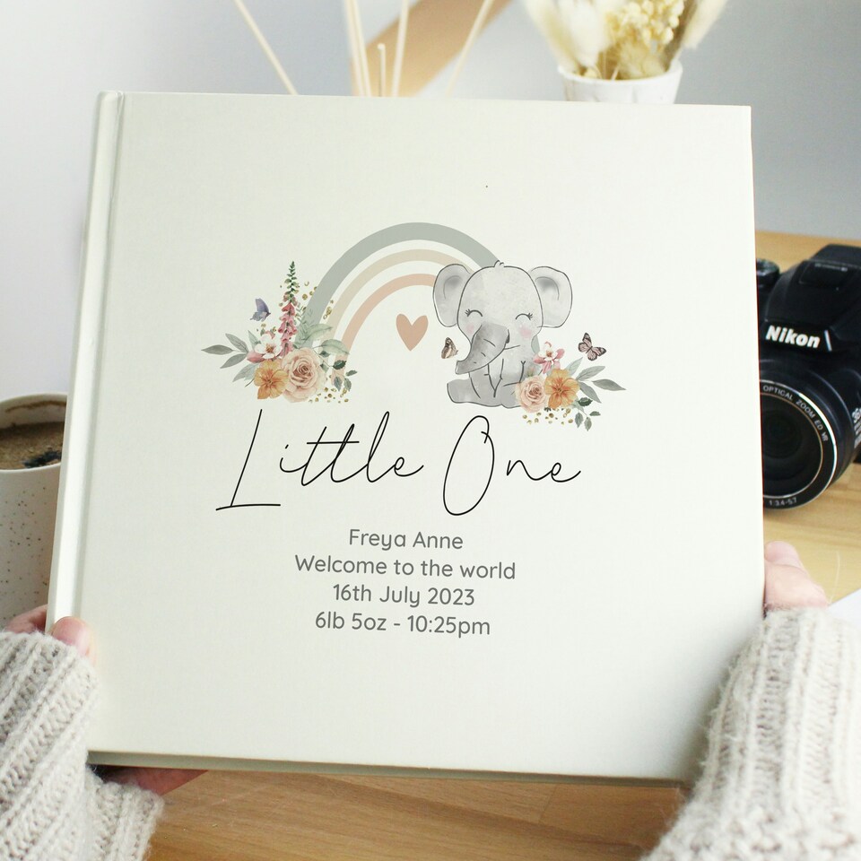 image 1 of Personalised Floral Elephant Square Photo Album