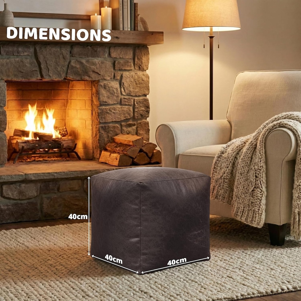 image 1 of Cube Shape PU Leather Footstool Bean Bag (Charcoal,40x40x40cm)