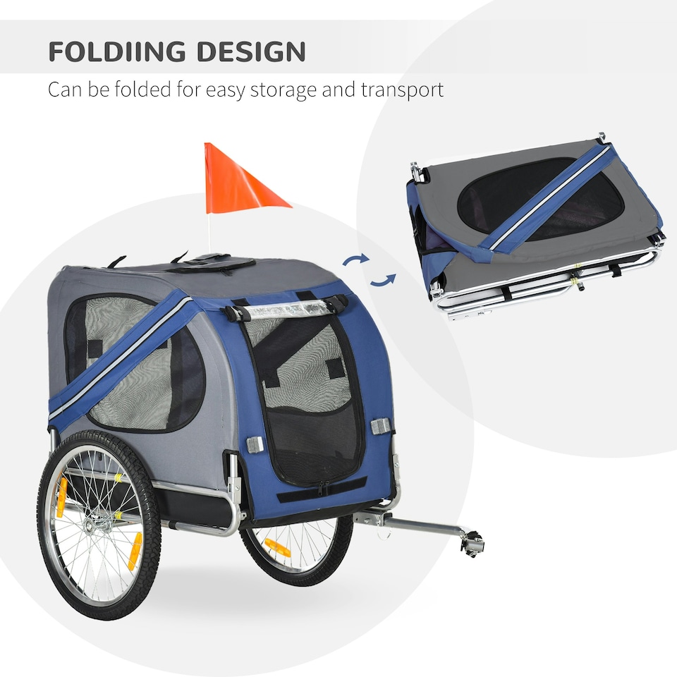 image 1 of PawHut Pet Bicycle Trailer Dog Cat Bike Carrier Water Resistant Blue Outdoor