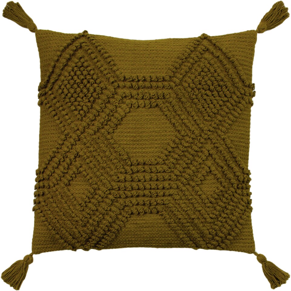 image 1 of Furn Halmo Woven Tasselled Cushion, Moss, 45 x 45cm