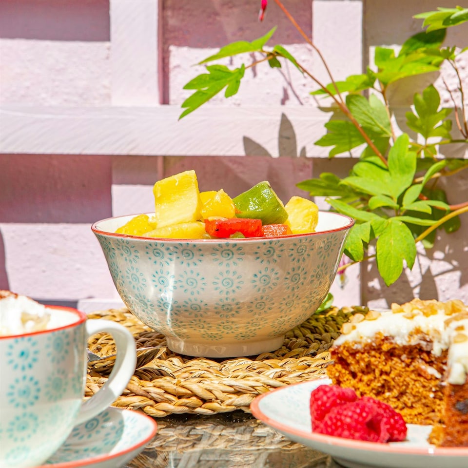 image 1 of Nicola Spring Hand-Printed Cereal Bowls - 16cm - Turquoise - Pack of 6 Multi