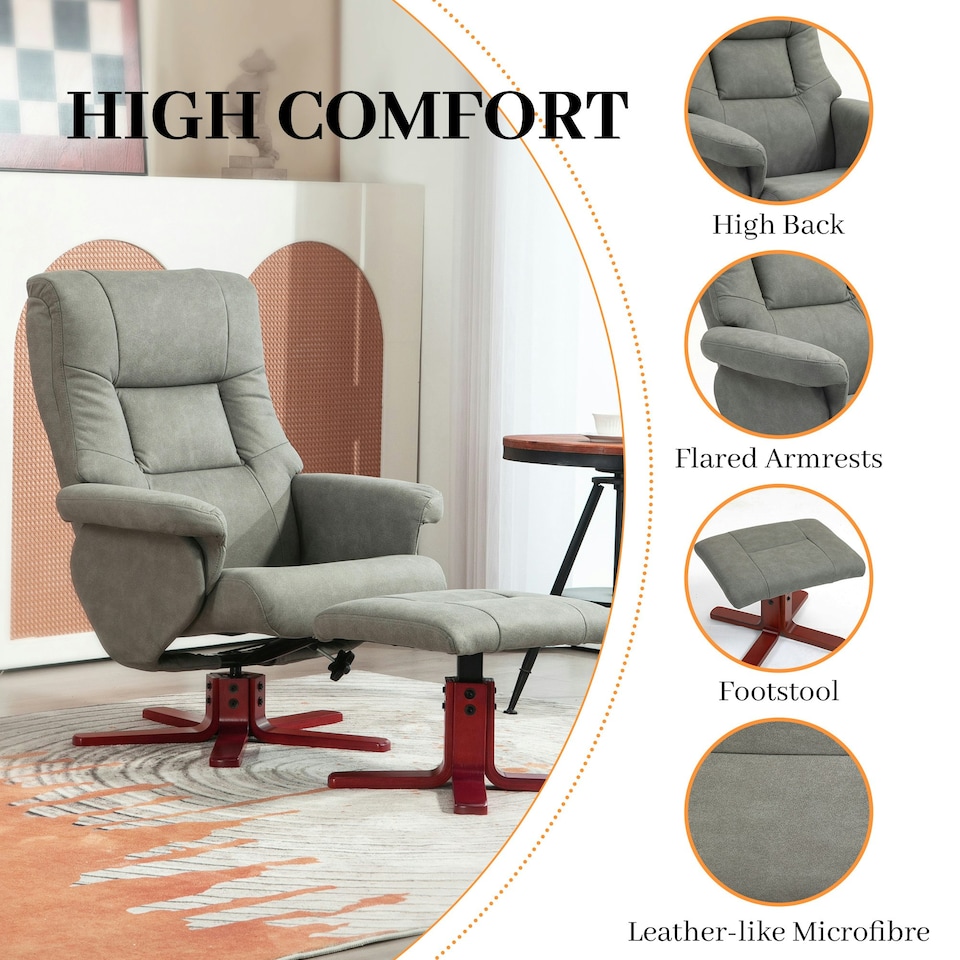image 1 of HOMCOM Recliner Chair with Footstool, Backrest Adjustable, Armchair, Grey