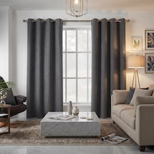 Velvet Chenille Eyelet Curtains Ready Made Pair - 142cm x 137cm - Slate
