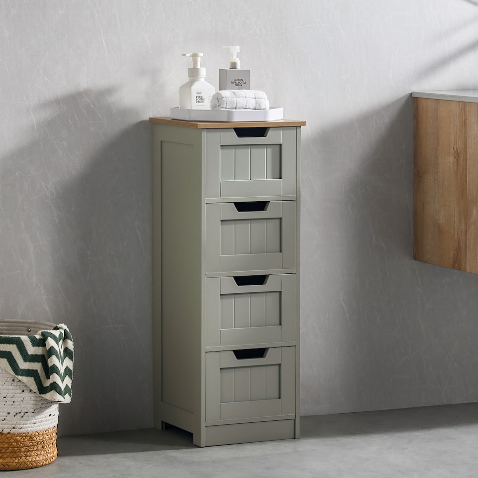 image 1 of Bath Vida Priano 4 Drawer Freestanding Bathroom Storage Cabinet, Grey & Oak | Grey | Grey & Oak | 1