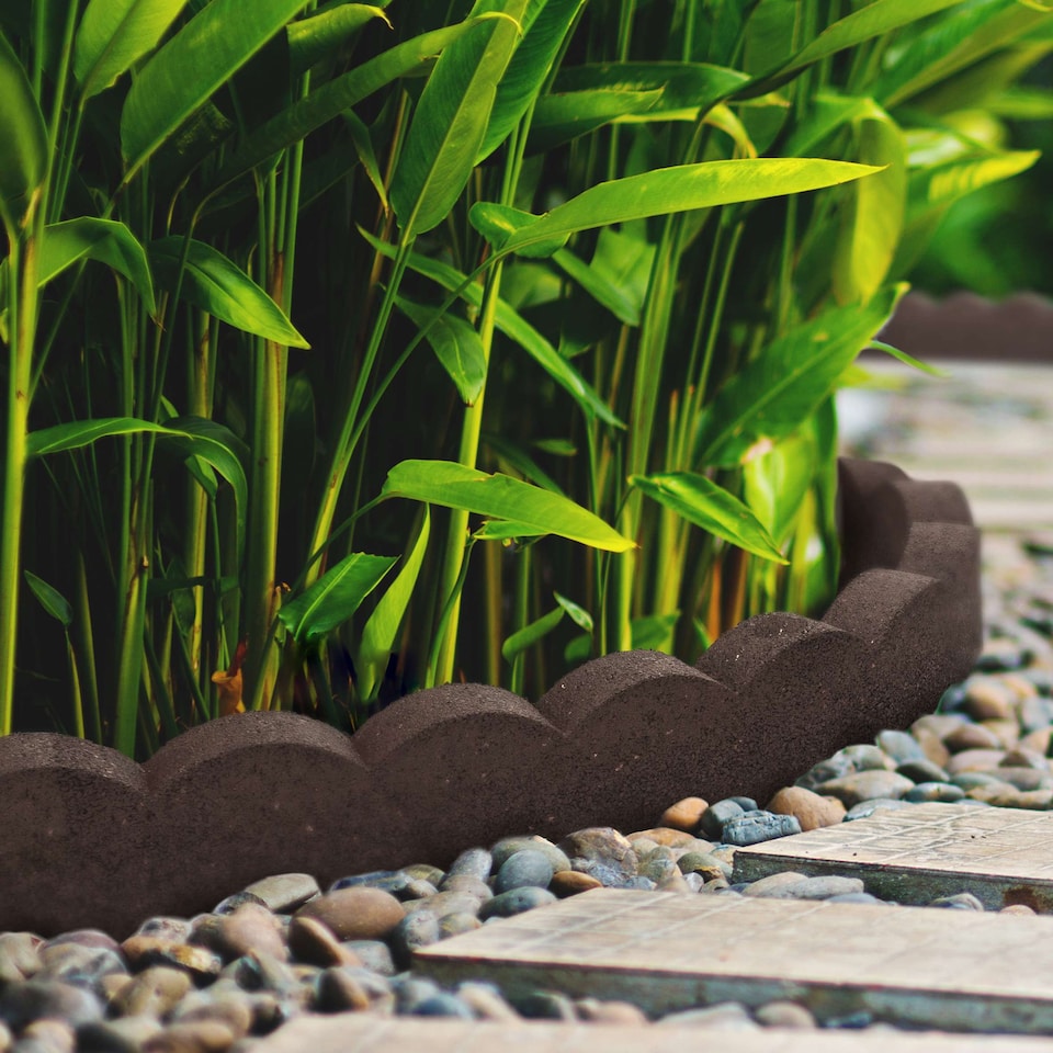 image 1 of Recycled Rubber Scallop Garden Edging Border - Brown - Pack of 4 | Brown | Brown | Pack of 4 | 1