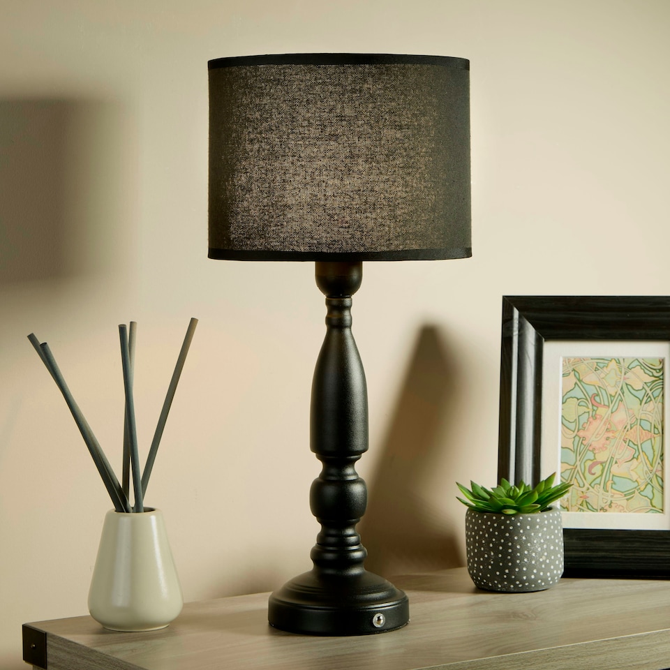 image 1 of RECHARGEABLE BLACK CANDLE TABLE LAMP Black
